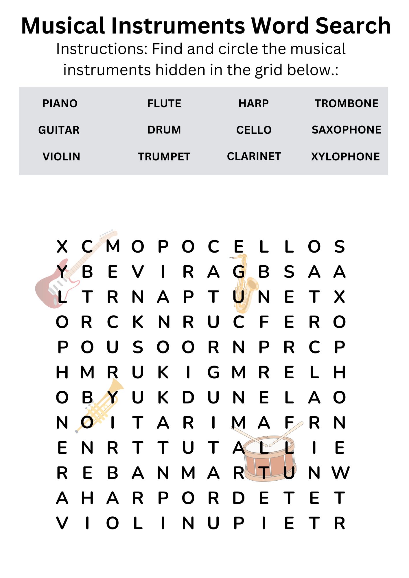 Word Search - Musical Instruments